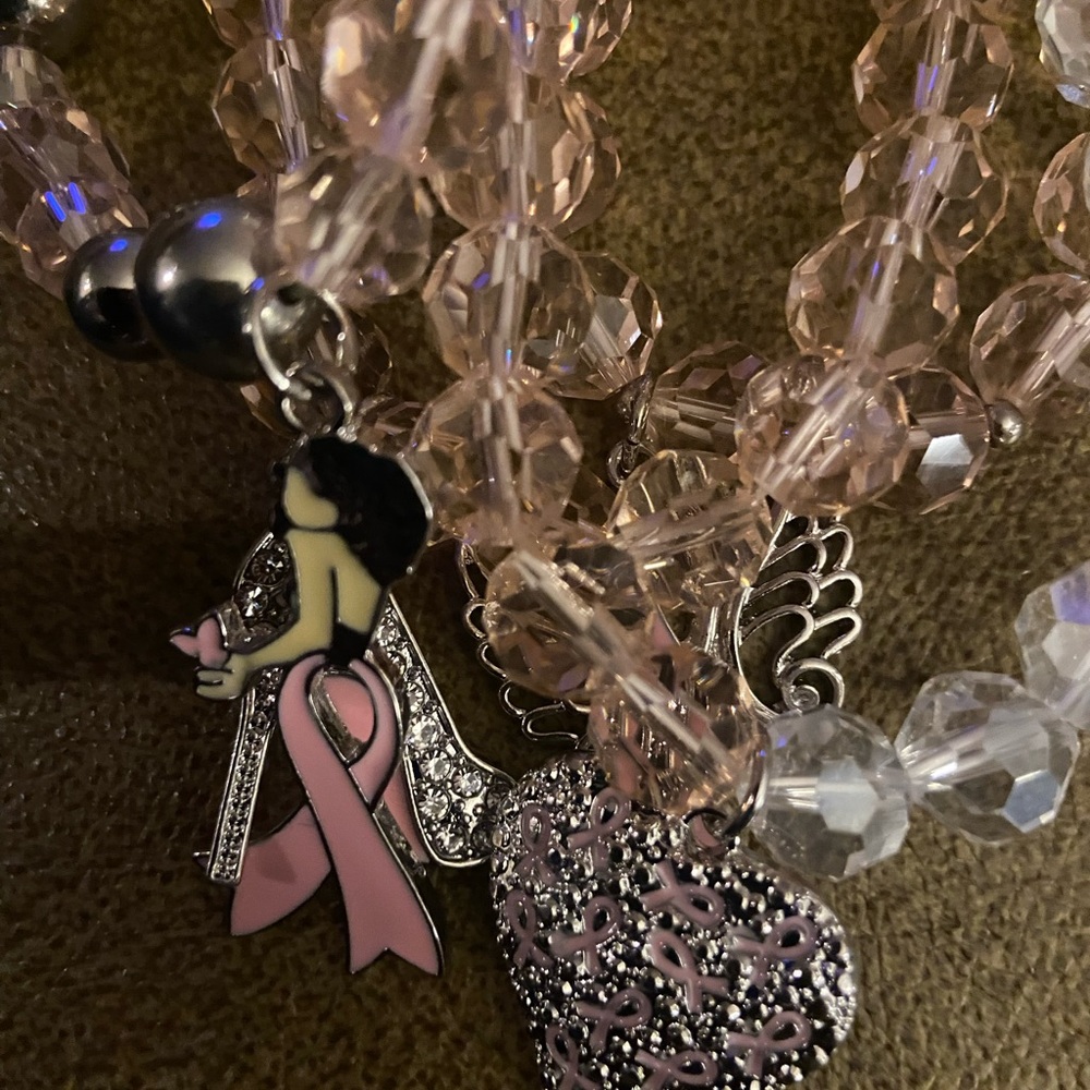 Light Pink Cancer Ribbon Bracelets - Picture 2 of 5